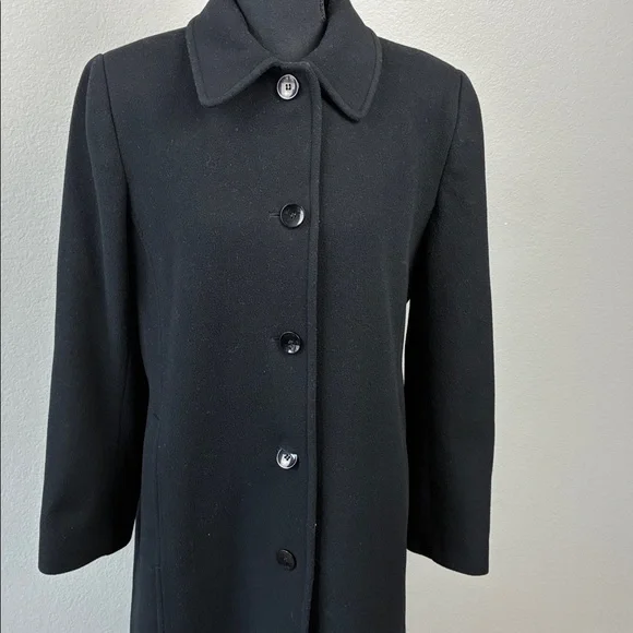 Preston & York Wool Maxi Coat Black 4 Button Collar Pockets Overcoat Classic 12 - Picture 4 of 9